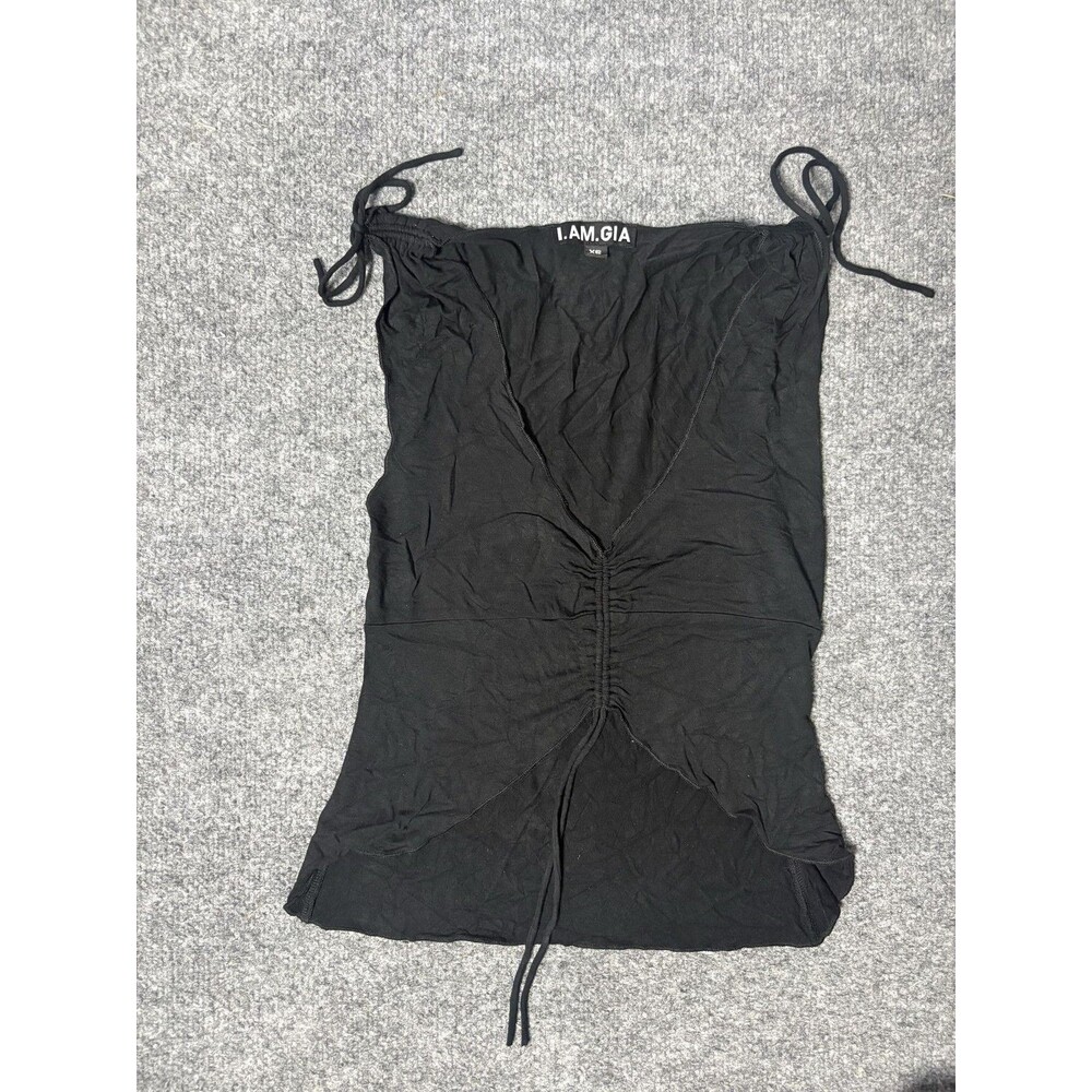 I.AM.GIA Dress Womens XS Black Sleeveless Ruched Bodycon Mini Bamboo Jersey